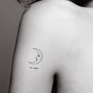 lune vintage tatouage temporaire (lot de 2), tatouage éphémère de la lune inspiré de la carte de loterie "la luna"