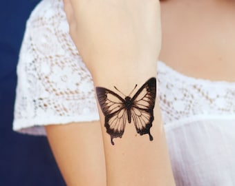 traditionnal black butterfly temporary tattoo, realistic vintage butterfly temporary tattoo