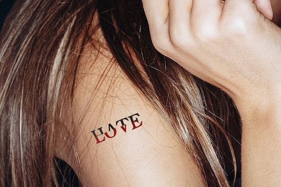 Hate Love Temporary Tattoos Set Of 4 In Red And Black Etsy