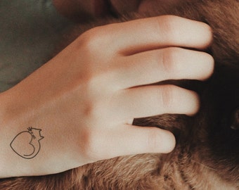 4 tatouages temporaires de chat en forme de coeur / tattoo chat / tattoo coeur / amoureux chat / tatouage trait unique / tattoo minimaliste