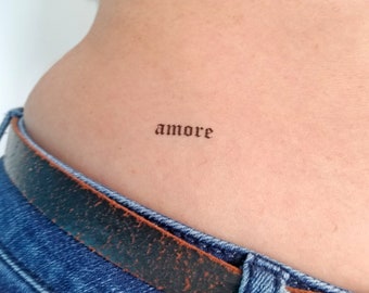 amore temporary tattoo in Old English (set of 4)