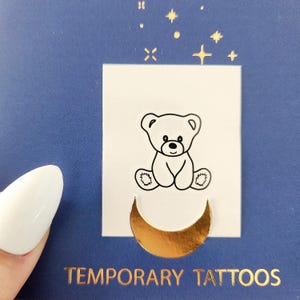 Temporary teddy bear tattoos, set of 4 cute tattoos for baby shower, kids, and adults
