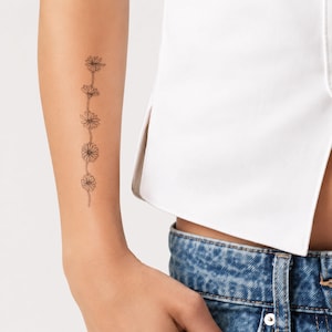 Tatuaggi temporanei Bohemian Daisy | Set di 2 tatuaggi floreali disegnati a mano | Braccialetto floreale temporaneo per donna
