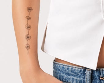 Daisy flower temporary tattoo | Hand- drawn minimalist wildflower tattoo | Boho floral design