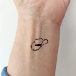Set of 4 Minimalist Cowboy Hat Temporary Tattoos - Black Western Tattoo - Small Fake Tattoo Cowboy Style