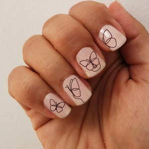 one line butterfly nail decals / butterfly nail decals /minimalist butterfly nail decals / butterfly woman water nail decals