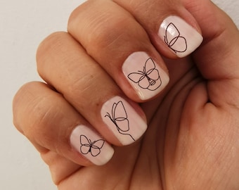 one line butterfly nail decals / butterfly nail decals /minimalist butterfly nail decals / butterfly woman water nail decals