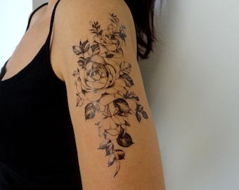 Large floral roses temporary tattoo