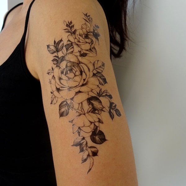 bouquet rose tatouage temporaire