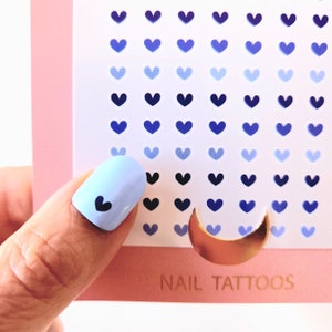 mini blue hearts nail art / blue hearts water decals for manicure / blue heart nail tattoo