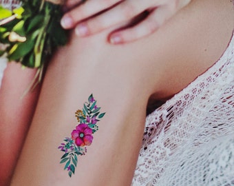 watercolor flowers temporary tattoo