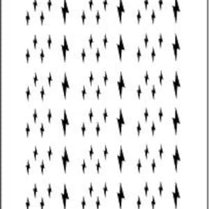 May include: Black and white nail art stickers featuring a repeating pattern of lightning bolts. The stickers are designed for use on fingernails.