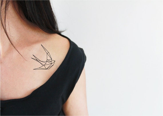 2 Tatouages Temporaires Dhirondelle En Origami Oiseau Géométrique Tatouage Temporaire Hirondelle Tatouage Animal Tatouage Origami