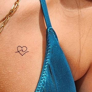 wave heart temporary tattoos (set of 2), outline heart with wave fake tatoo