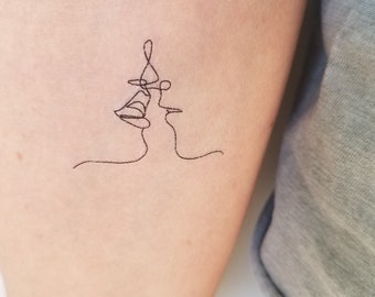 one line couple temporary tattoo (set of 2)