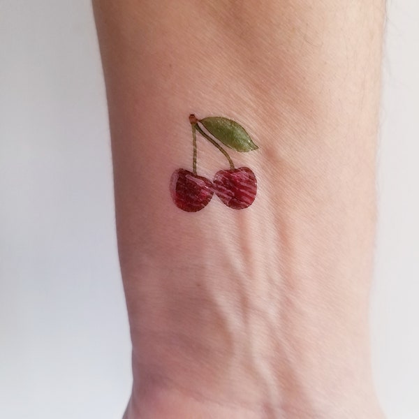 cerise tatouage temporaire (lot de 6), faux tattoo fruit rouge