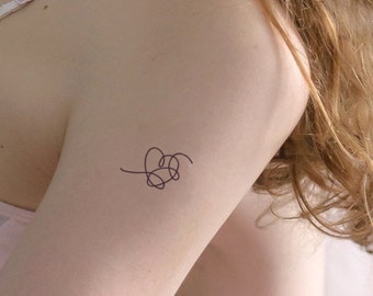 one line heart temporary tattoos (set of 6), outline heart fake tatoo