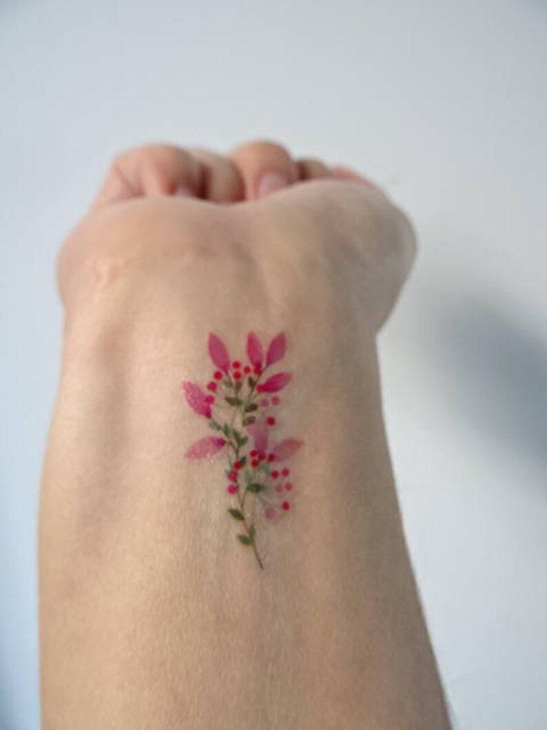 Watercolor flowers temporary tattoo / watercolor tattoo / Etsy