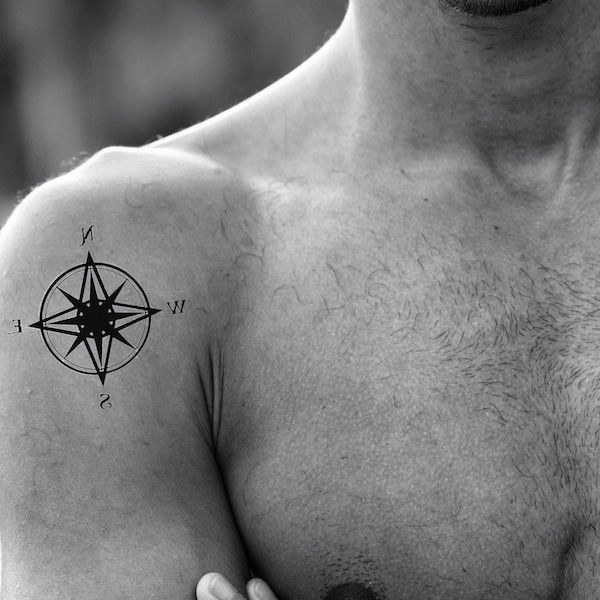 compass temporary tattoo, geometric compass tattoo with the cardinal points, minimalist tattoo for men or women