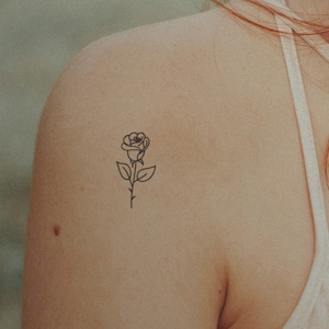 tiny black rose temporary tattoos  (set of 4), boho fake tattoo