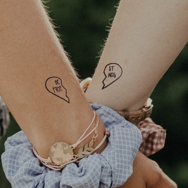 BFF temporary tattoo (set of 4), half heart fake tattoos for best friends