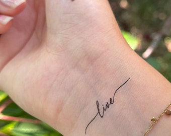 Temporary Tattoos “live” (set of 4) – Minimalist fine-line live word tattoo