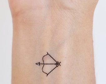 arrow and bow temporary tattoos (set of 6), minimalist bow and arrow fake tatoo