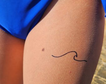 4 simple wave temporary tattoos / beach temporary tattoo / small tattoo / ankle tattoo / beach vibes tattoo / fine line wave tattoo