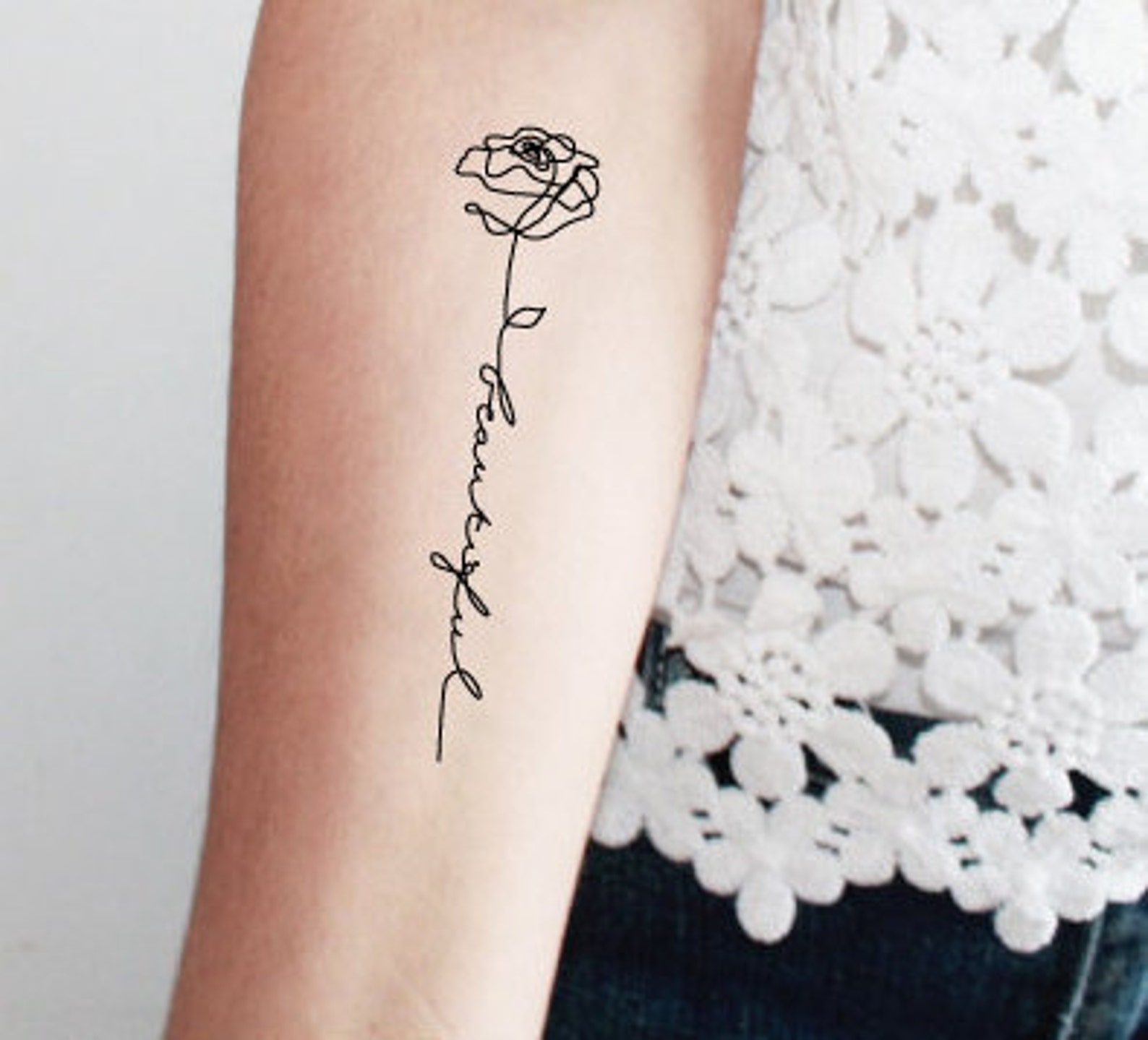 Rose With Stem Temporary Tattoo set of 2 - Etsy