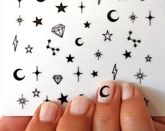 crescent moon nail stickers / diamond nail art / stars nail decals