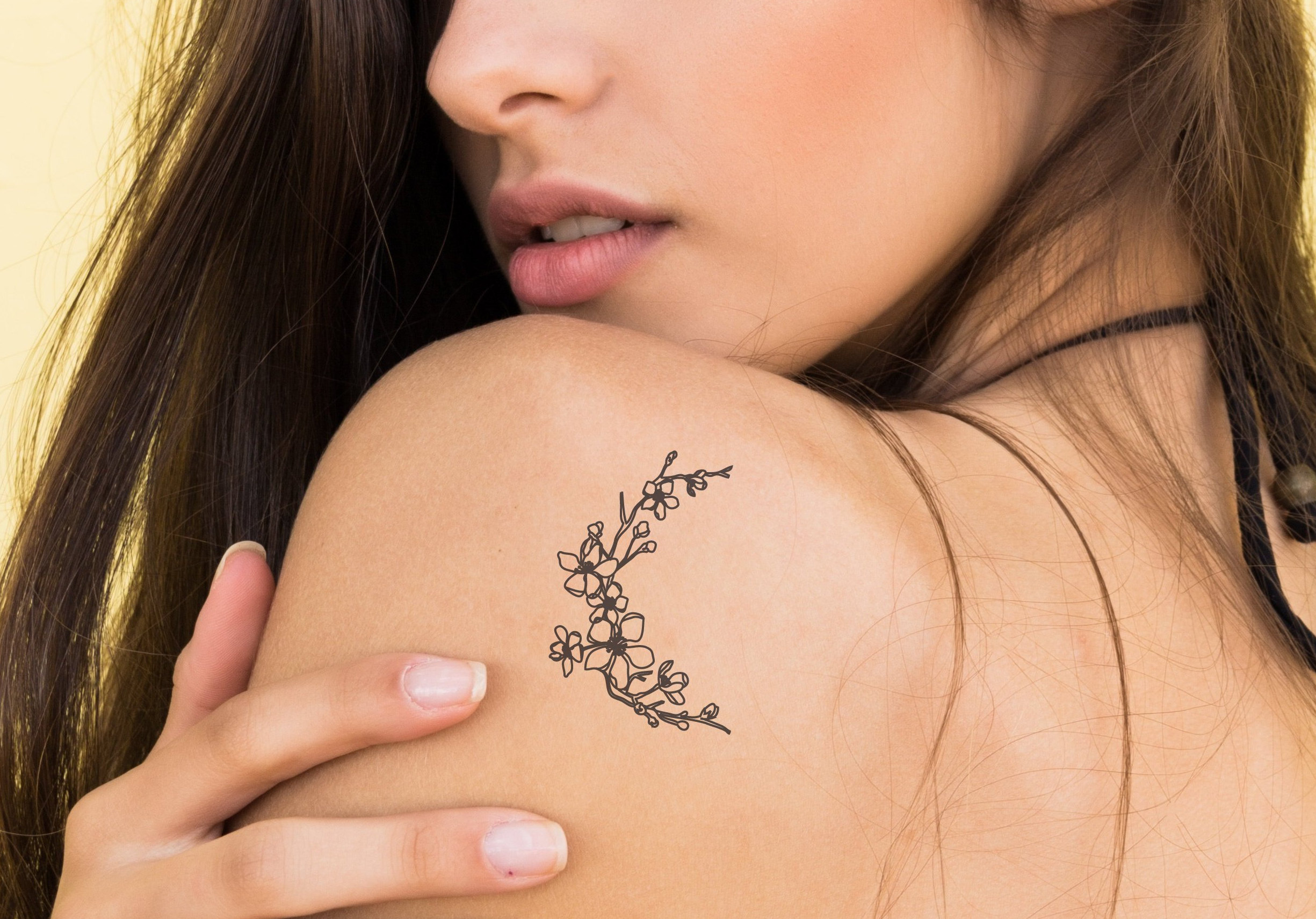 Tatouage Lune Fleur De Cerisier Tatouage temporaire lune fleur dessiné à la main tatouage - Etsy France