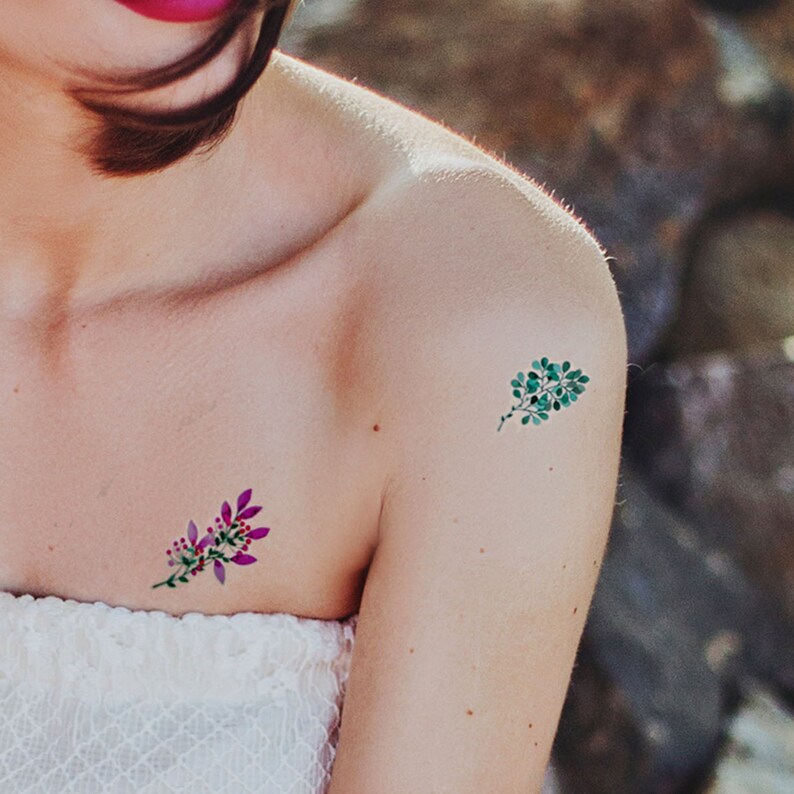 Watercolor flowers temporary tattoo / watercolor tattoo / Etsy