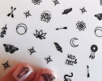 boho nail decals / dreamcatcher nail decals / arrow nail decals / feather nail art / lotus nail art / butterfly nail art / unalome nail art