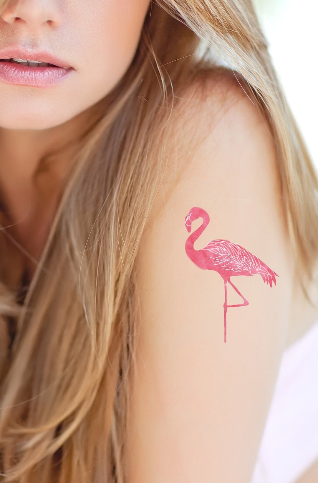 Watercolor Flamingo Temporary Tattoo / Watercolor Animal Tattoo / Pink ...
