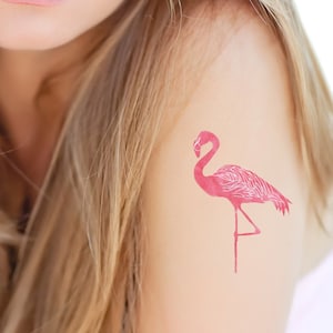 watercolor flamingo temporary tattoo / watercolor animal tattoo / pink flamingo temporary tattoo / pink temporary tattoo / colored tattoo