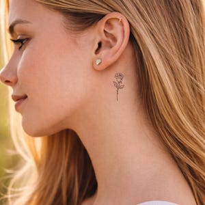 Minimalist Rose Temporary Tattoo – tiny floral line tattoo (set of 4) | delicate flower tattoo, fine line temporary tattoo image 8