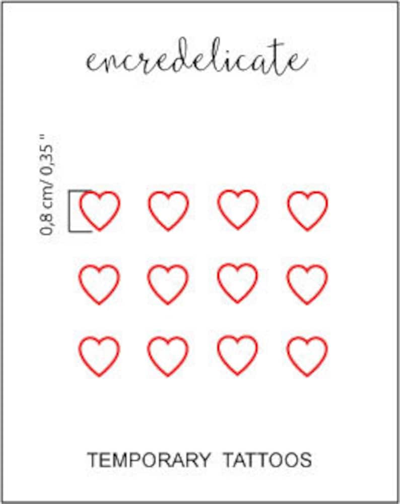 small red outline heart temporary tattoos set of 12, outline heart fake tatoo image 2
