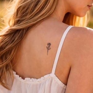 Minimalist Rose Temporary Tattoo – tiny floral line tattoo (set of 4) | delicate flower tattoo, fine line temporary tattoo image 6