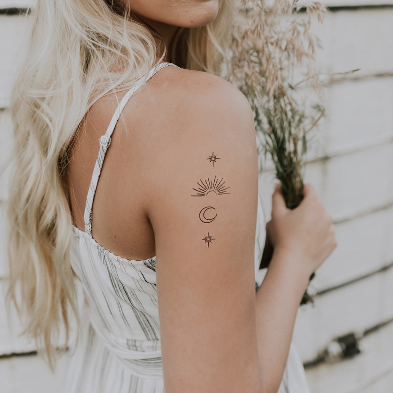 1 minimalist sun stars and moon temporary tattoo to place on Etsy