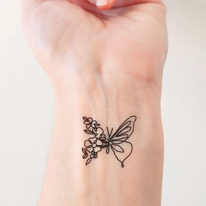 half butterfly half flower temporary tattoo (set of 2)