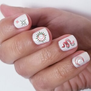red and black snake nail decals / moon and serpents nail decals / snake waterslide nail decals / snake and moon nail art