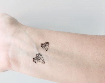 heart diamond temporary tattoo (set of 8), geometric heart shaped diamond for lovers