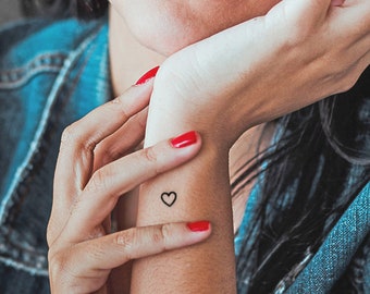 tiny heart temporary tattoos (set of 12), outline heart fake tatoo