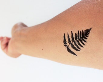 2 fern temporary tattoos / fern tattoo / black tattoo / floral tattoo / nature tattoo / leaf tattoo