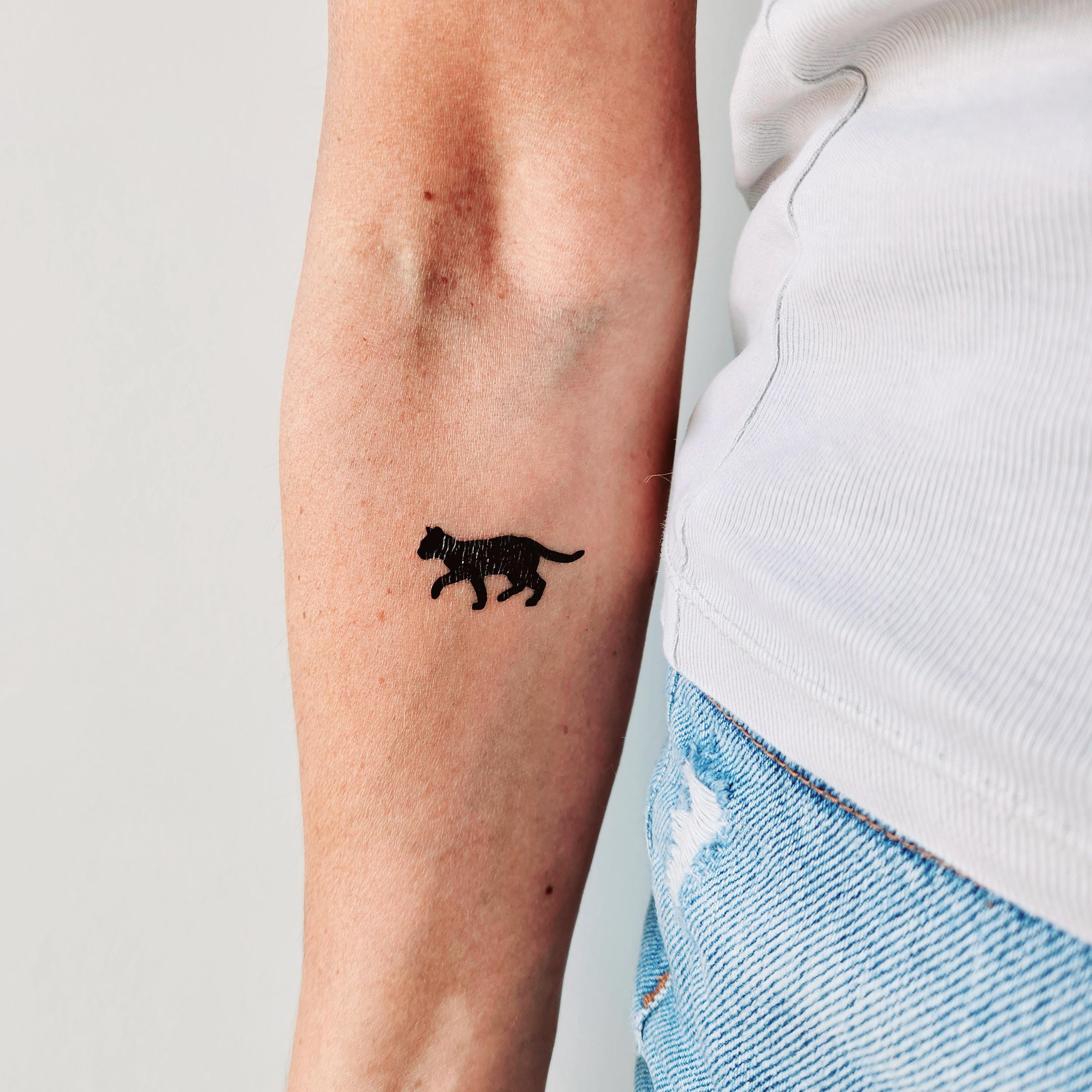 3 tatuajes temporales de gato caminando sobre mi hombro / tatuaje temporal de silueta de gato / regalo para amantes de los gatos