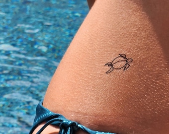 tatouage temporaire tortue minimaliste d'une seule ligne (lot de 6)