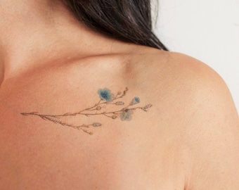 blue wild flower temporary tattoos, boho fake tattoo