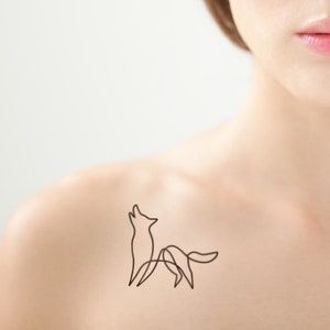 one line wolf temporary tattoo (set of 2)