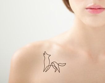 one line wolf temporary tattoo (set of 2)