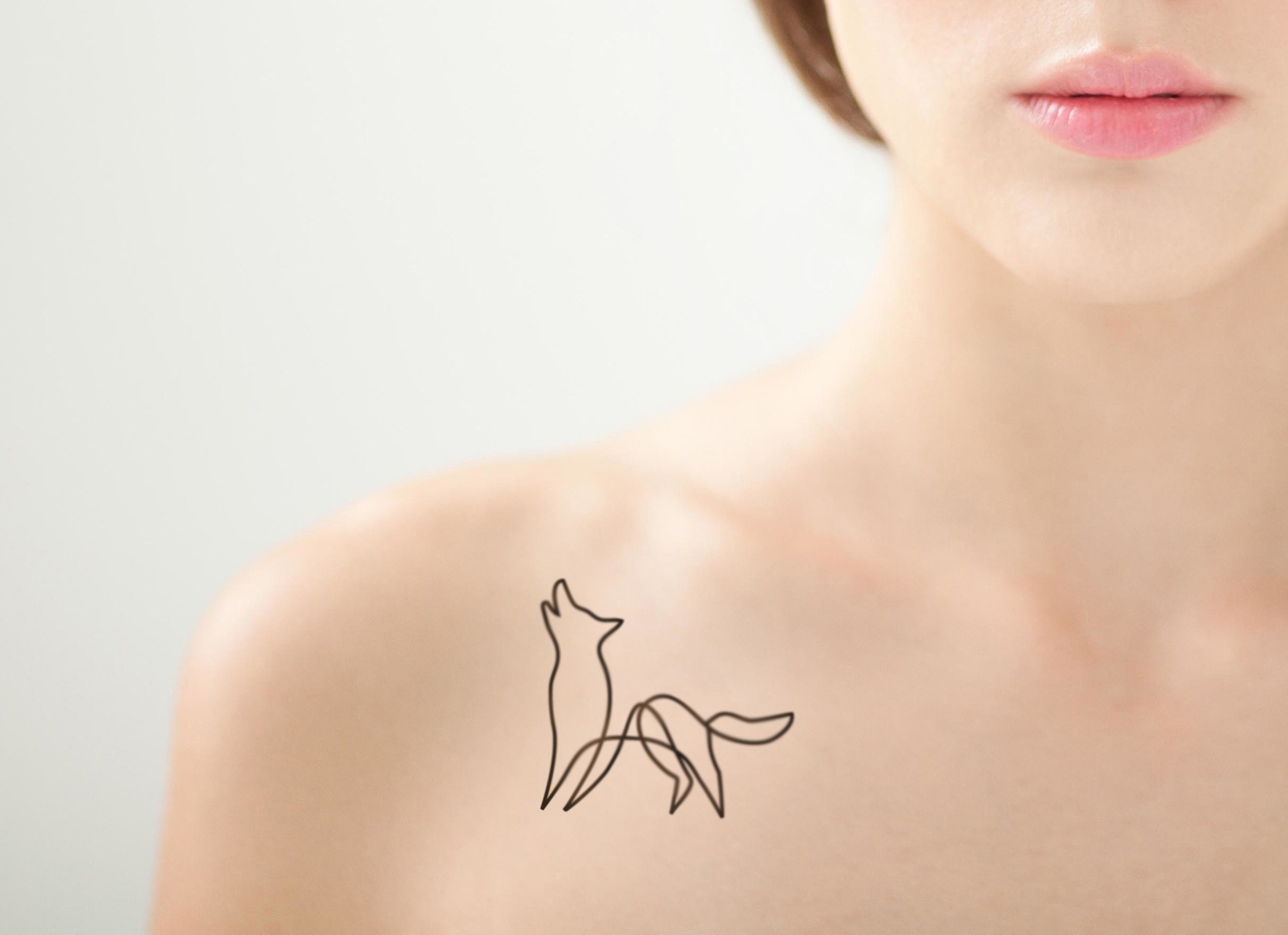 one line wolf temporary tattoo (set of 2)